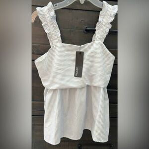 NWT Dottie women’s small pinstriped white and blue shirt